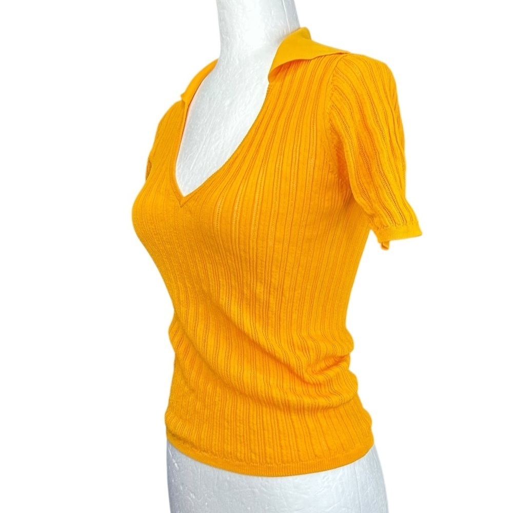 Aritzia Wilfred Ribbed Polo Top S Split Neck Closet Staple Stretchy Urban Chic - Picture 5 of 10